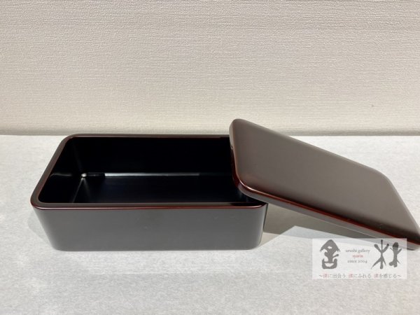 画像2: 小林慎二作　隅丸弁当箱一段　赤溜　168×87×62mm (2)