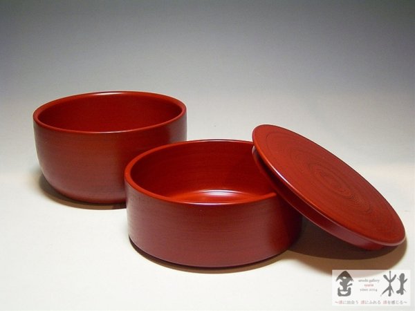 画像2: 高田晴之作　イチョウ根来弁当箱　3.8寸　115×115×105mm　上段350cc　下段450cc (2)